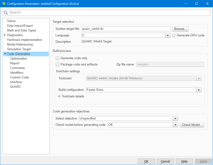 Code Generation pane