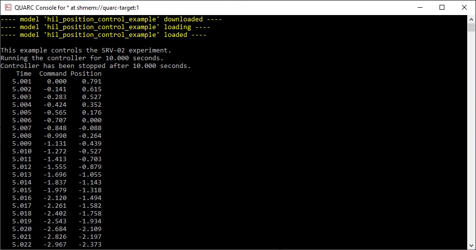 QUARC Console output