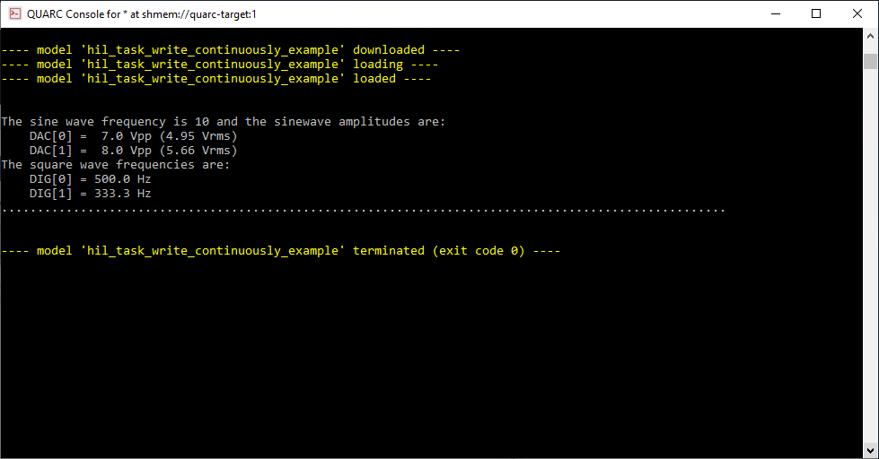 QUARC Console output