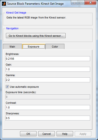 Kinect Get Image Exposure tab
