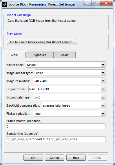 Kinect Get Image Main tab