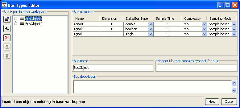 BusObject in the Simulink Bus Editor