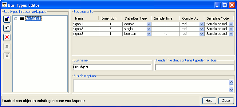 BusObject in the Simulink Bus Editor