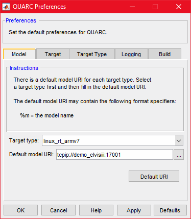 QUARC Preferences Dialog