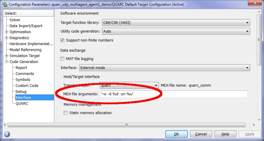 Agent Configuration Parameters dialog