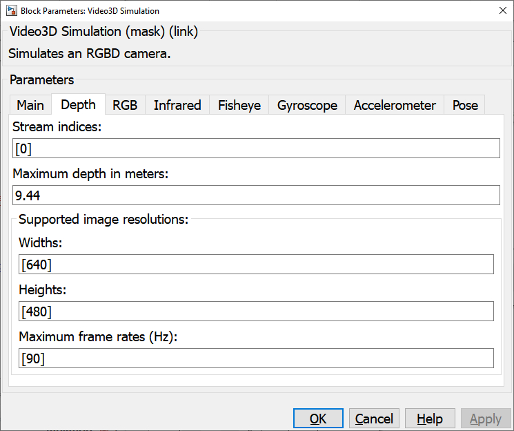 Video3D Simulation Depth tab