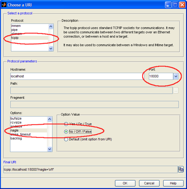 The URI selection dialog.