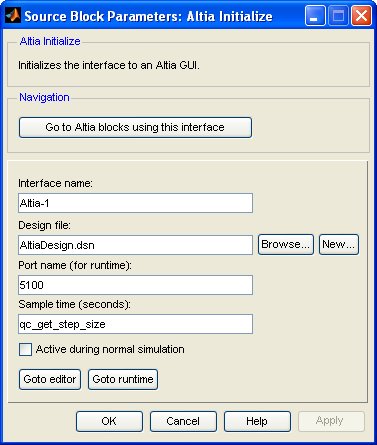 Altia Initialize parameters