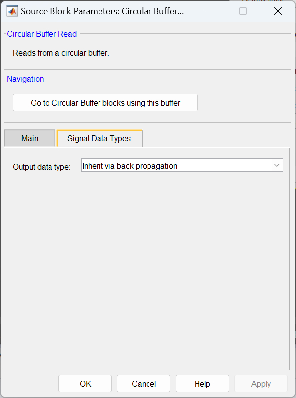 Signal Data Types tab of Circular Buffer Read parameters dialog