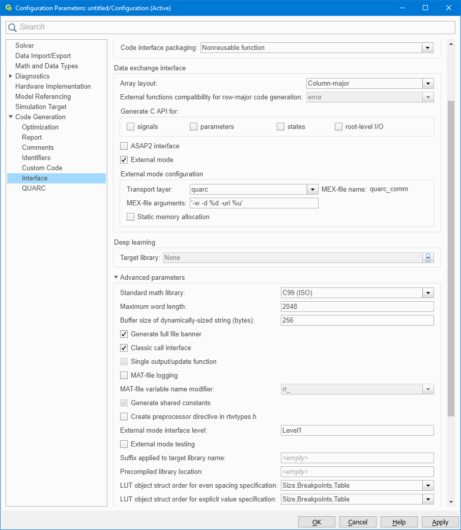 Configuration Parameters Dialog