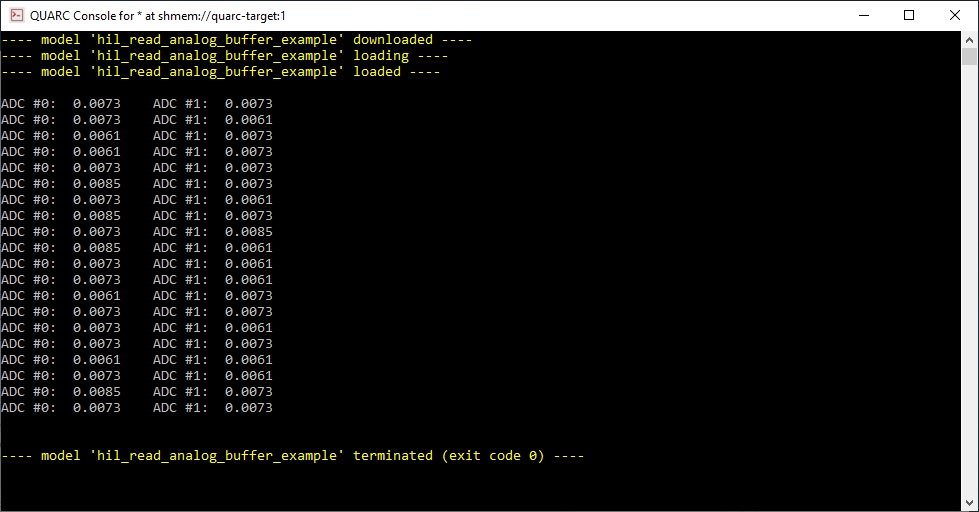 QUARC Console output