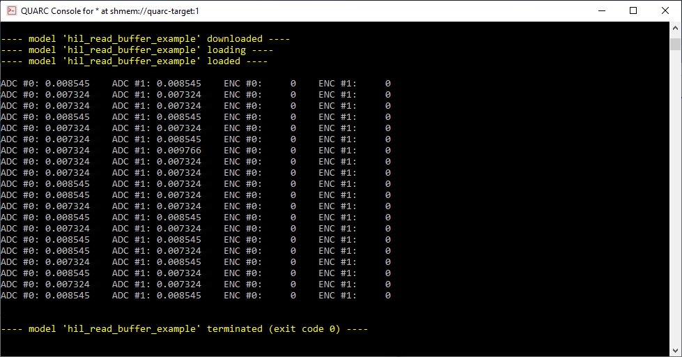 QUARC Console output