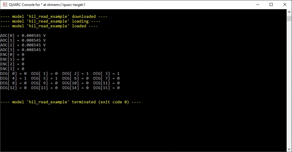 QUARC Console output