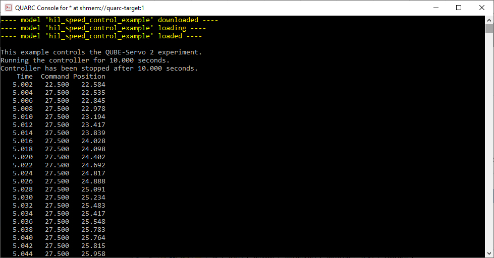 QUARC Console output