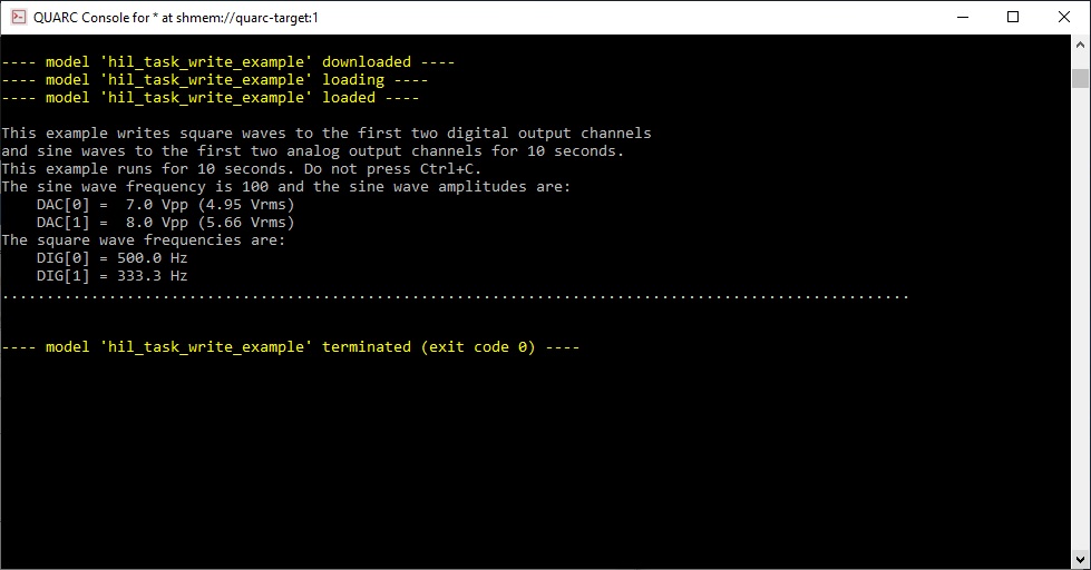 QUARC Console output