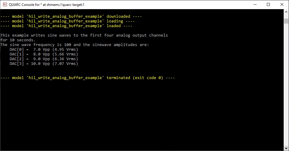 QUARC Console output