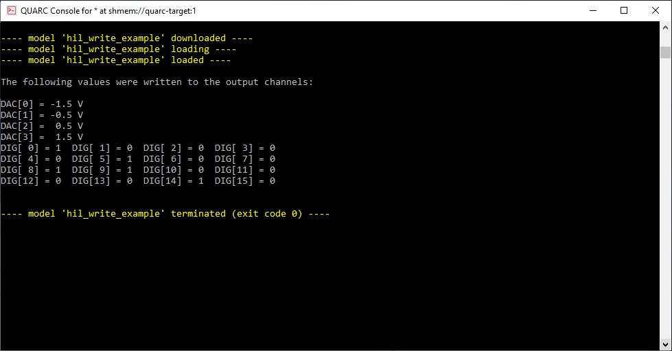 QUARC Console output