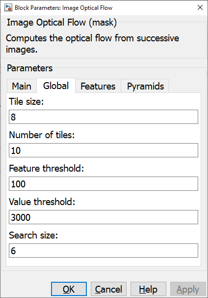 Image Optical Flow Global tab