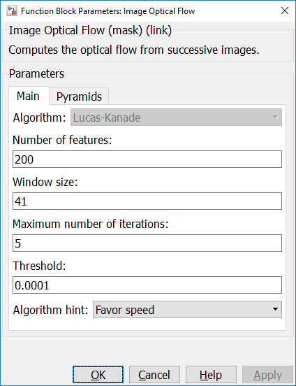 Image Optical Flow Main tab