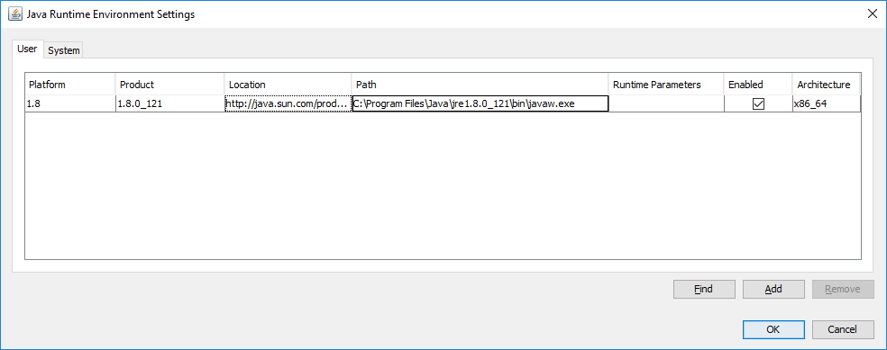 Java Runtime Environment Settings