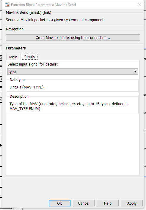 Mavlink Send Inputs tab