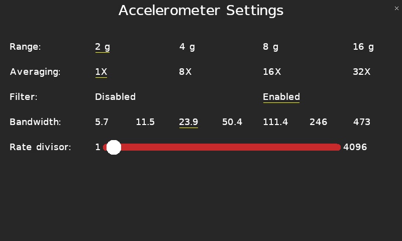 Quanser Mechatronic Sensors Trainer USB Accelerometer Settings Page