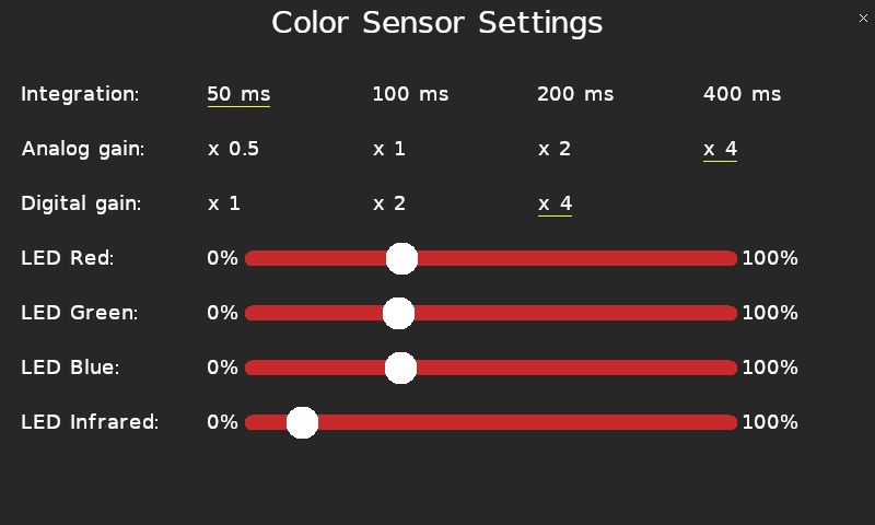 Quanser Mechatronic Sensors Trainer USB Colour Settings Page