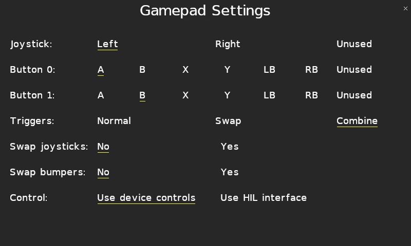 Quanser Mechatronic Sensors Trainer USB Gamepad Settings Page