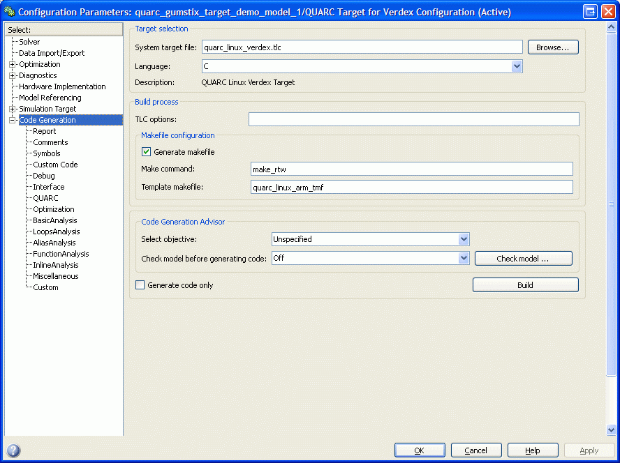 Model #1 Configuration Parameters Dialog