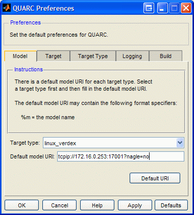 QUARC Preferences Dialog