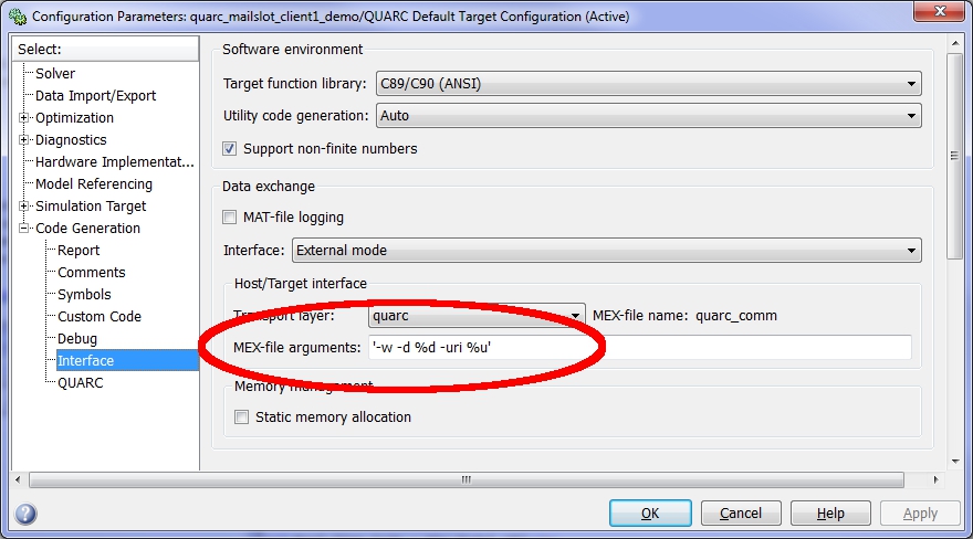 Client Configuration Parameters dialog