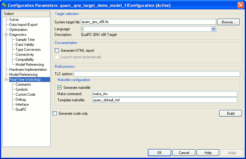 Model #1 Configuration Parameters Dialog