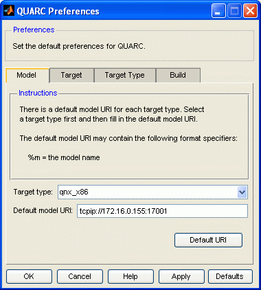 QUARC Preferences Dialog