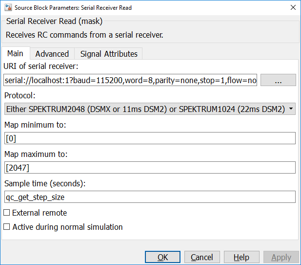 Serial Receiver Read Main tab