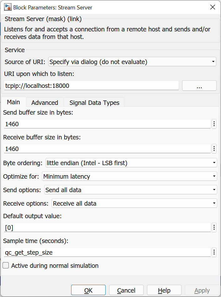 Main tab of Stream Server parameters dialog