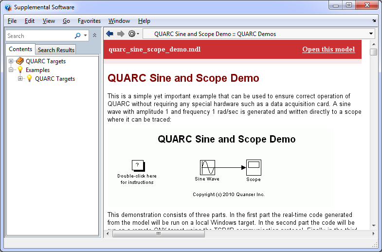 Running the QUARC Sine Scope Demo in MATLAB