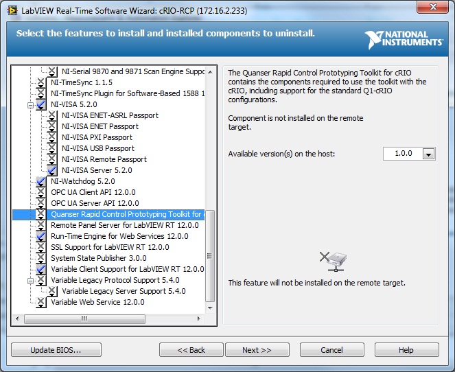 Real-Time Software Wizard component selection